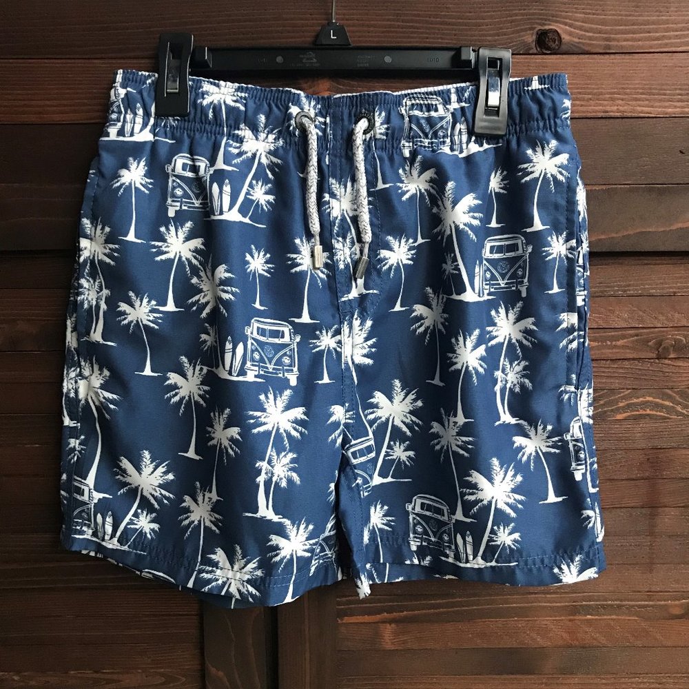 Boys Blue Swimming Trunks Palm Trees Print